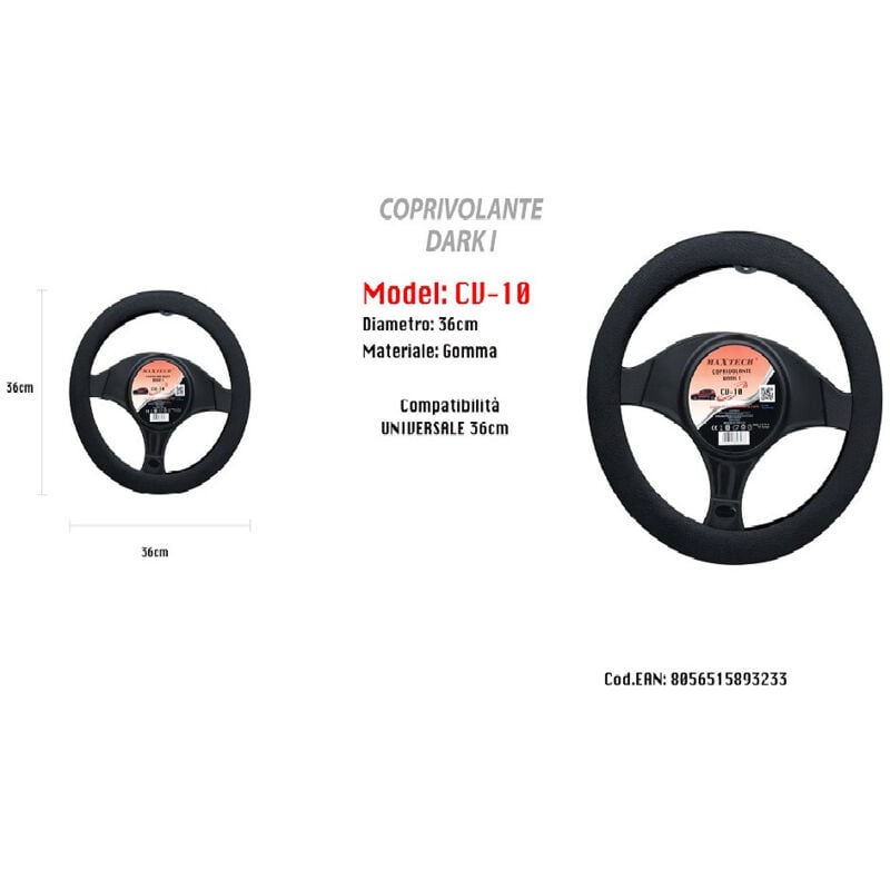 foto del prodotto trade shop coprivolante fodera sterzo dark i maxtech per auto in gomma universale 36cm cv 10 