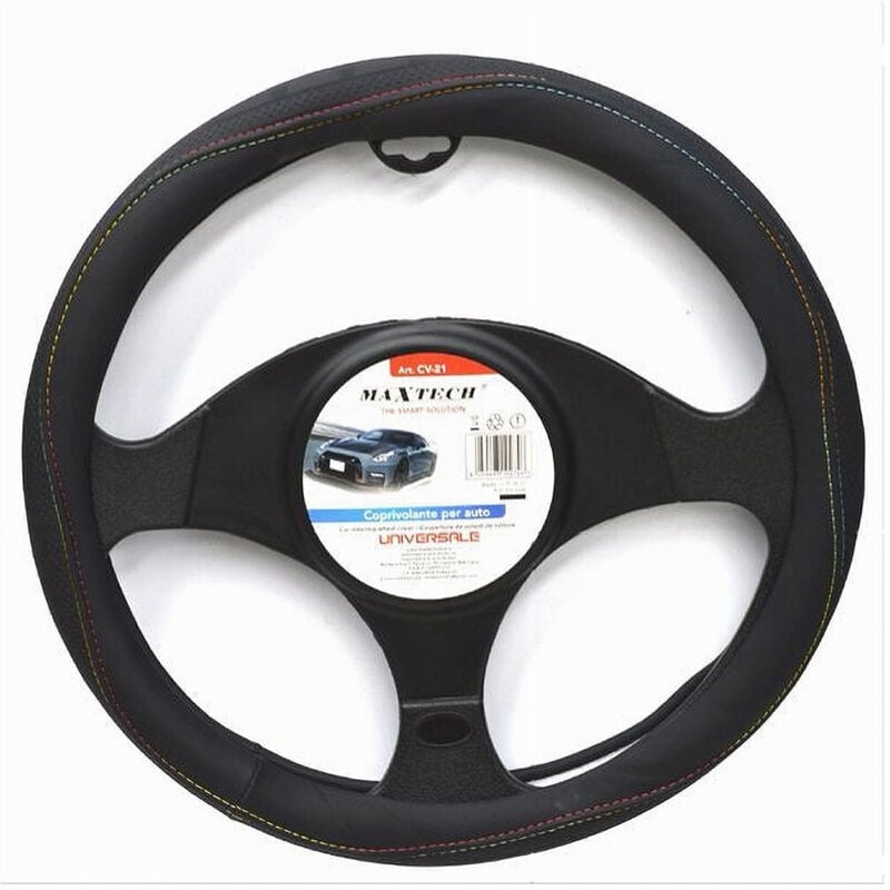 foto del prodotto trade shop coprivolante universale auto fodera sterzo 38cm nero con cuciture colorate cv 21 