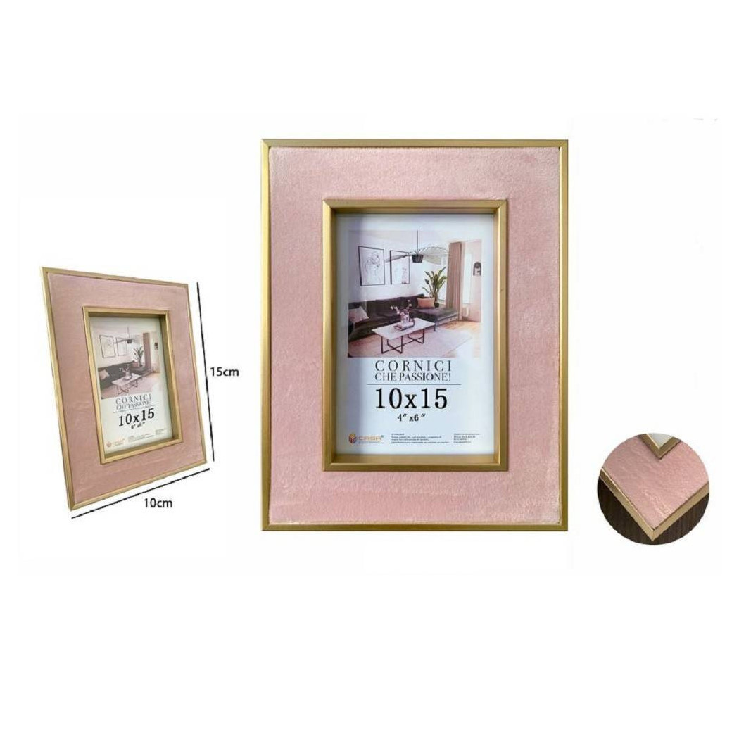 foto del prodotto trade shop cornice per foto portafoto poster quadri tele 10 x 15cm rosa con bordi oro 70315 