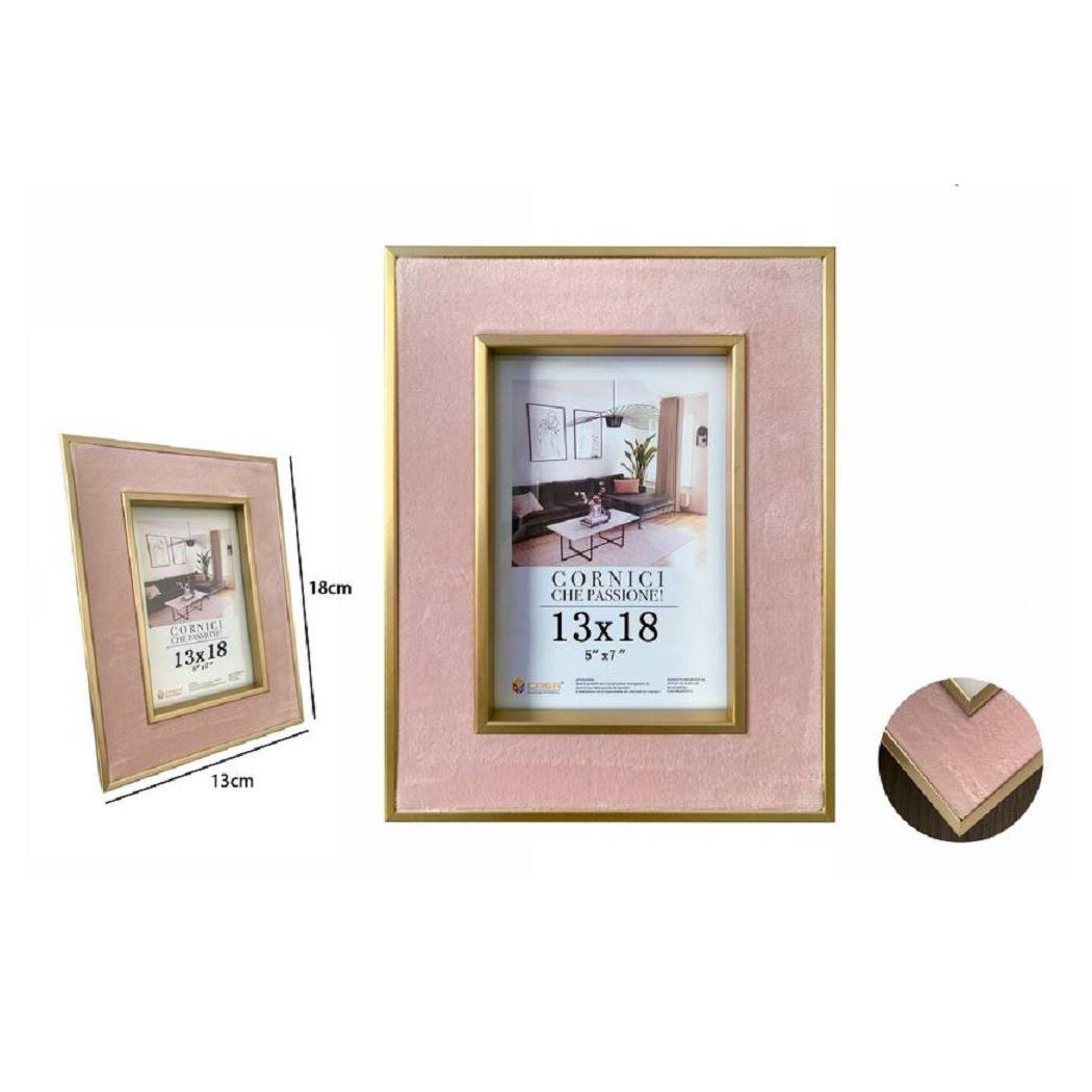 foto del prodotto trade shop cornice per foto portafoto poster quadri tele 13 x 18cm rosa con bordi oro 70316 