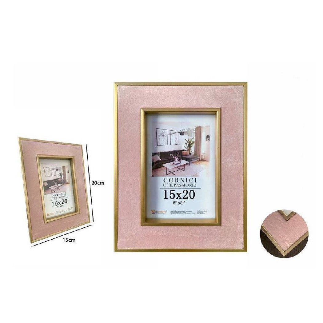 foto del prodotto trade shop cornice per foto portafoto poster quadri tele 15 x 20cm rosa con bordi oro 70317 