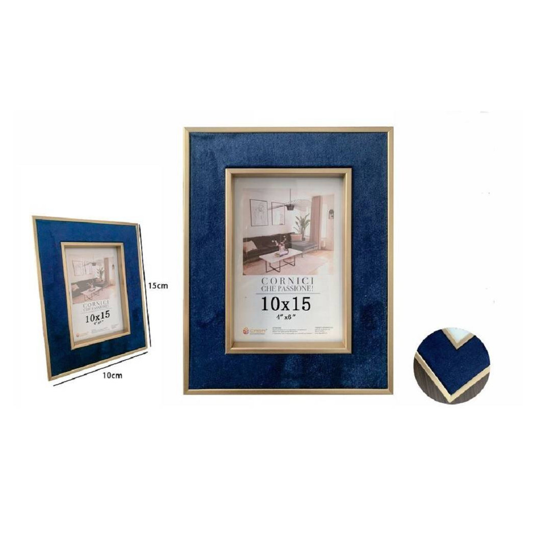 foto del prodotto trade shop cornice per foto poster quadri tele portafoto 10 x 15 cm blu con bordi oro 70310 