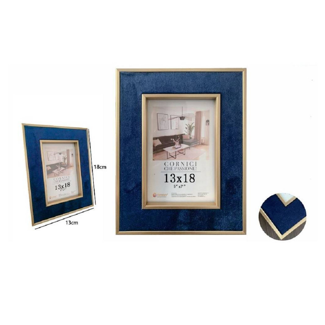 foto del prodotto trade shop cornice per foto poster quadri tele portafoto 13 x 18 cm blu con bordi oro 70311 