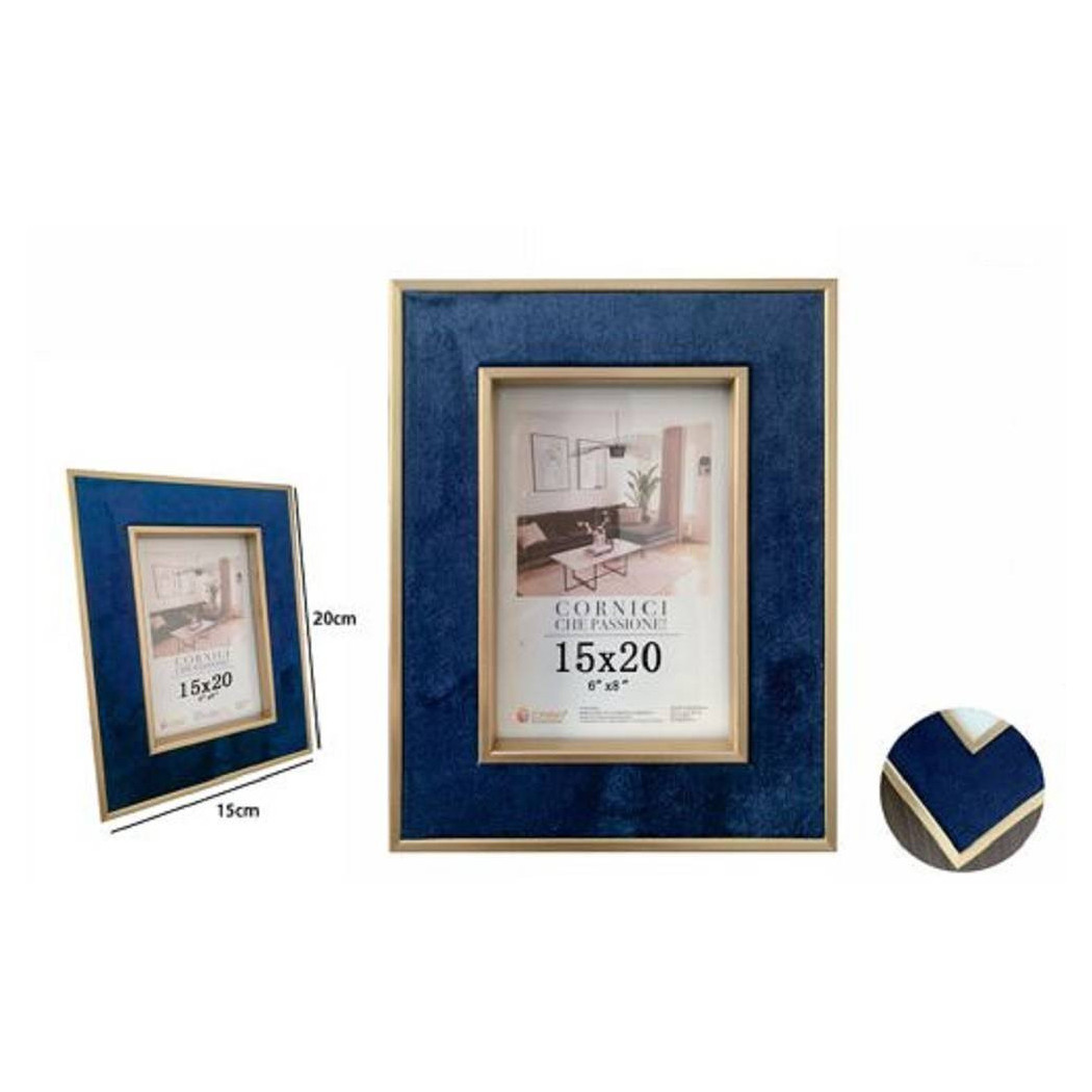 foto del prodotto trade shop cornice per foto poster quadri tele portafoto 15 x 20 cm blu con bordi oro 70312 