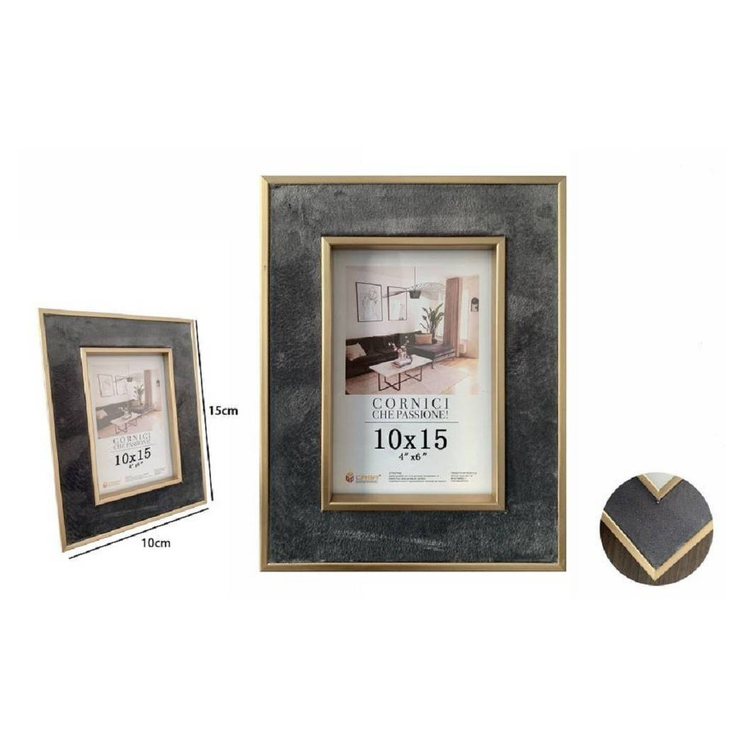 foto del prodotto trade shop cornice portafoto per foto poster quadri tele 10x15cm grigia con bordi oro 70305 