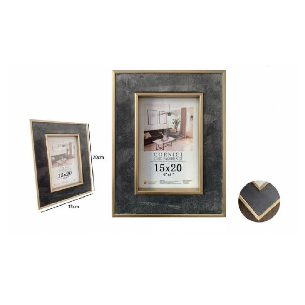 foto del prodotto trade shop cornice portafoto per foto poster quadri tele 15x20cm grigia con bordi oro 70307 