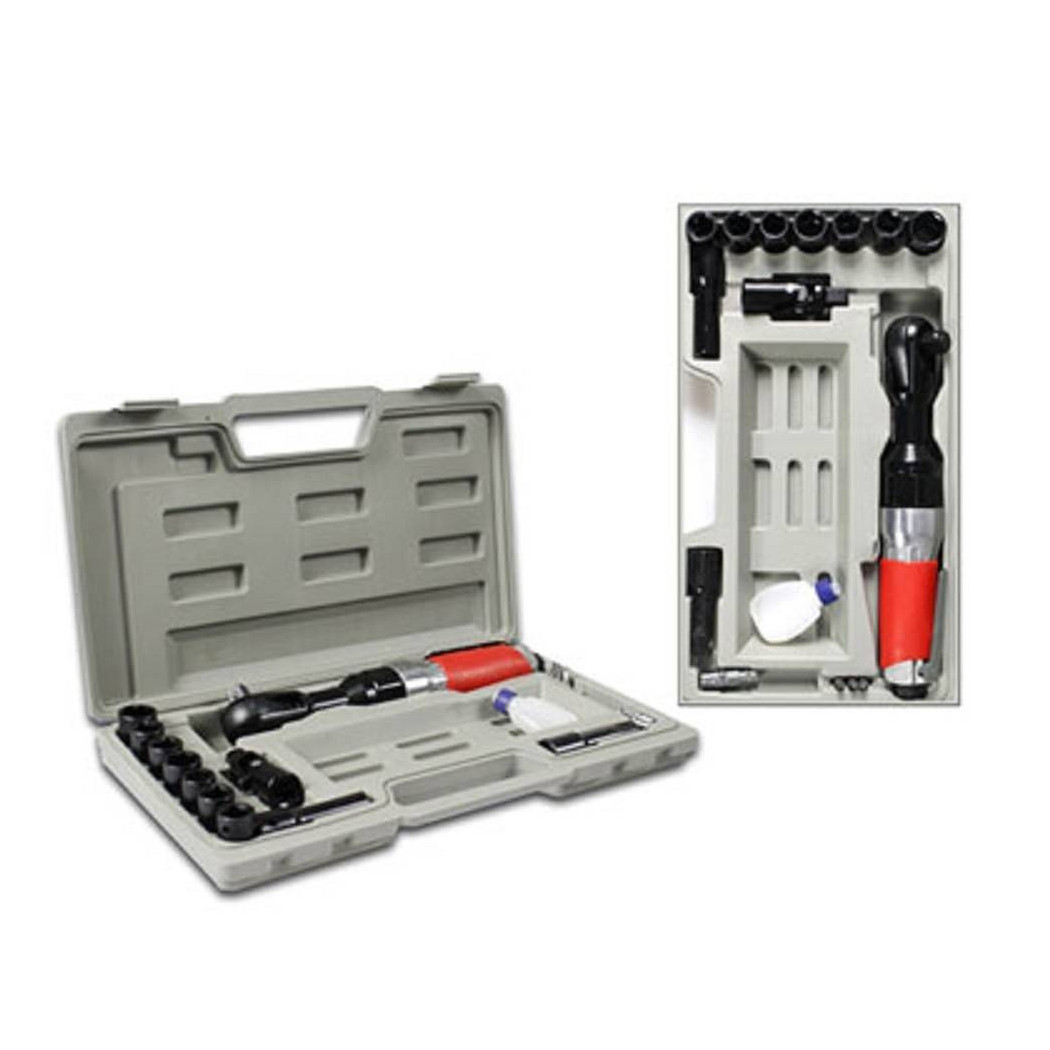 foto del prodotto trade shop cricchetto ad aria compressa chiave reversibile con 15 accessori in valigetta 
