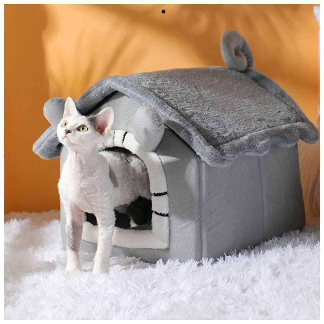 foto del prodotto trade shop cuccia per cani e gatti animali a forma di casetta morbida peluche 53x43x46cm 