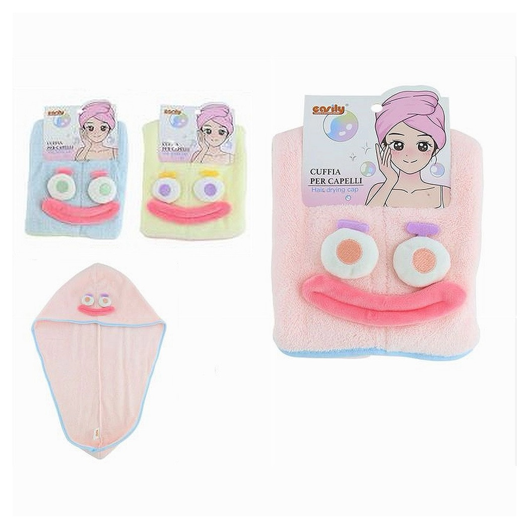 foto del prodotto trade shop cuffia capelli asciugamano asciuga assorbente shampoo bagno doccia con faccia 10736 