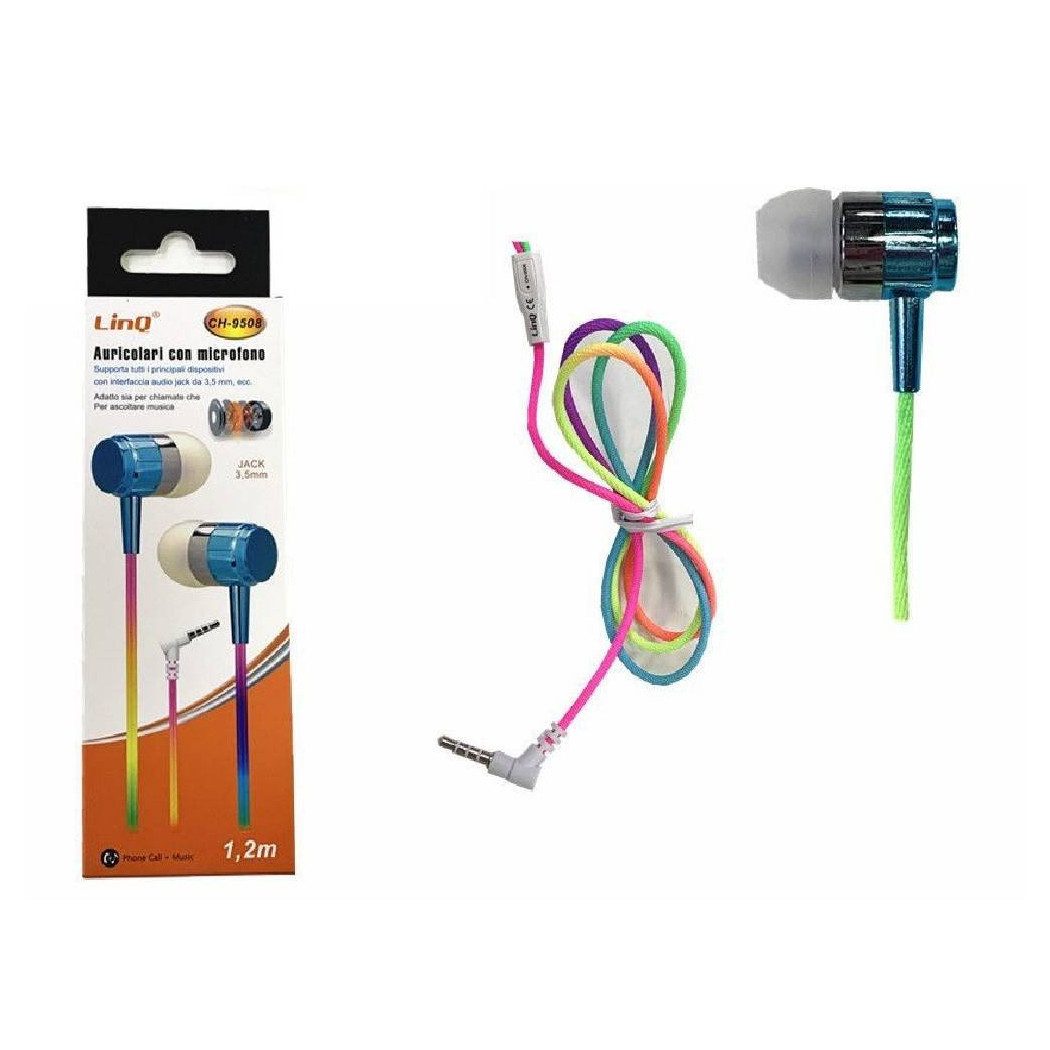 foto del prodotto trade shop cuffie auricolari smartphone colorati con microfono jack 3,5 mm 1.2 mt ch 9508 