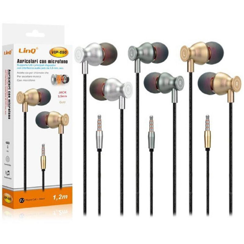 foto del prodotto trade shop cuffie auricolari smartphone controllo volume microfono jack 3,5mm 1.2mt vip 690 