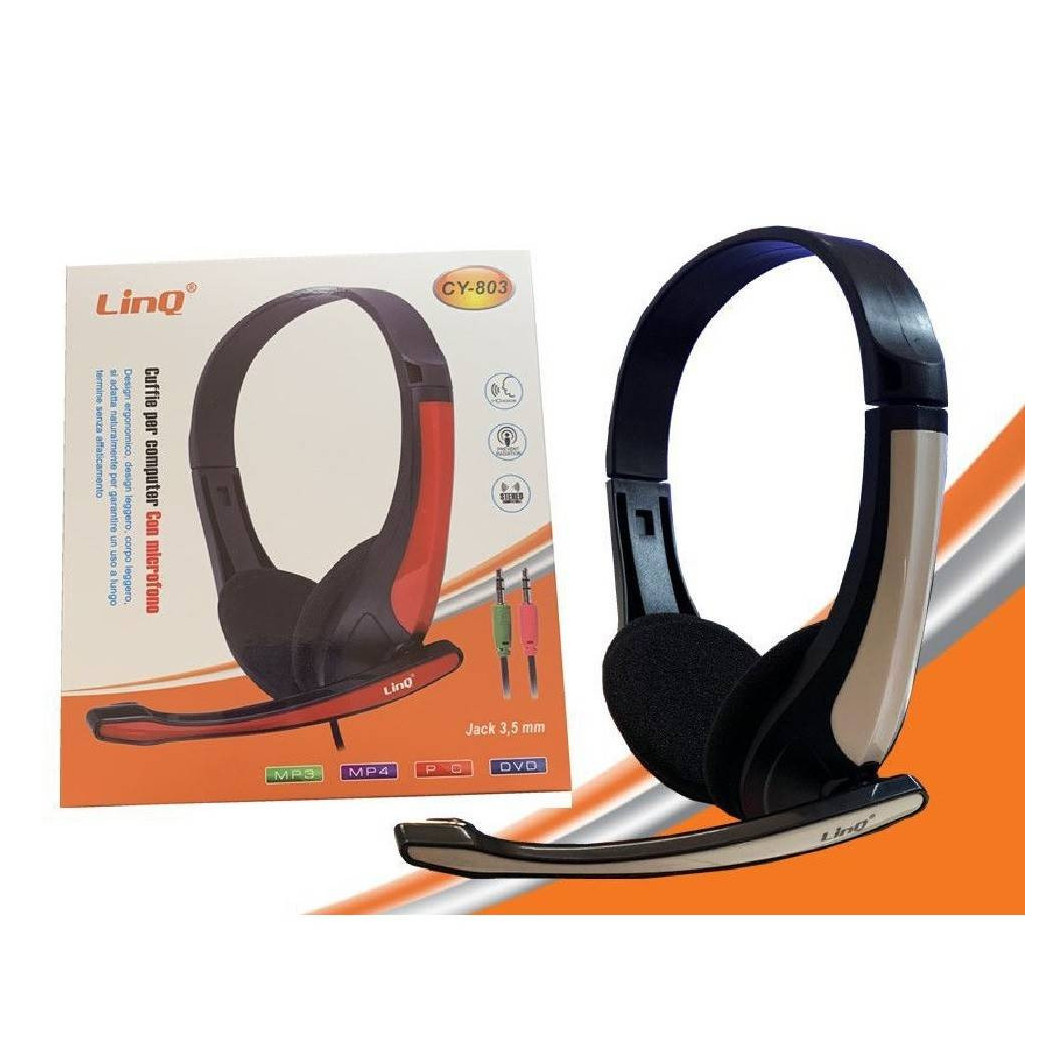 foto del prodotto trade shop cuffie con microfono stereo per pc notebook computer skype msn jack 3.5mm cy 803 