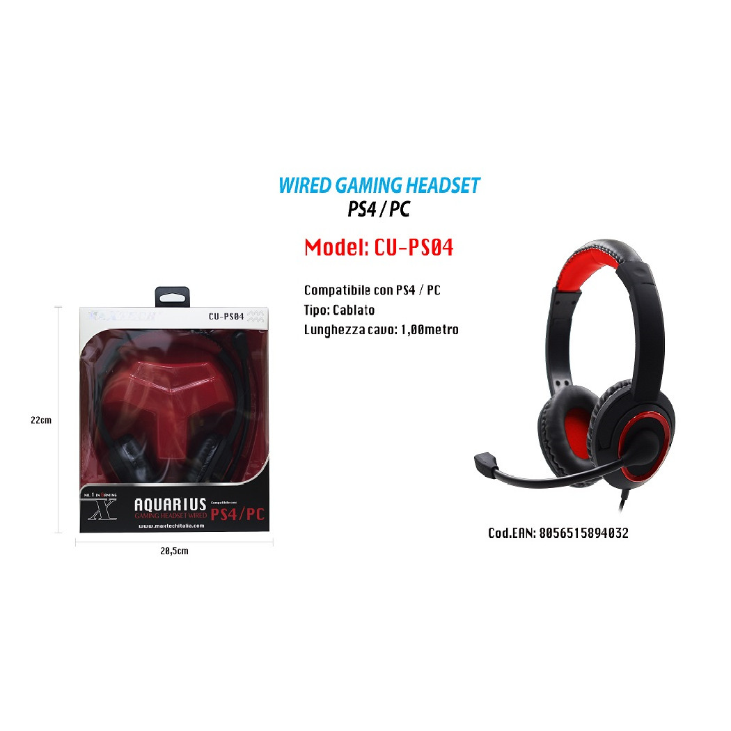 foto del prodotto trade shop cuffie gaming con microfono wired aquarius compatibile per ps4 pc maxtech cu ps04 