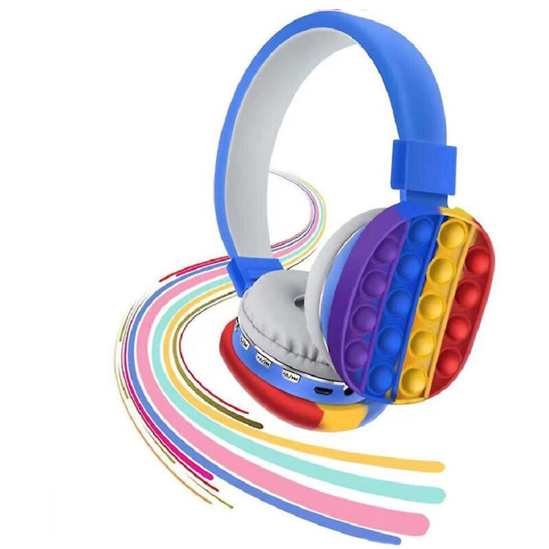 foto del prodotto trade shop cuffie popit blu bambini wireless radio bluetooth arcobaleno pieghevole sd usb 