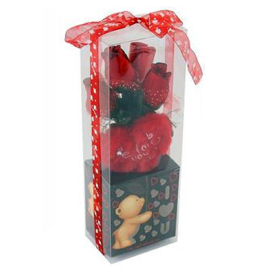foto del prodotto trade shop cuore in peluche con fiori confezione regalo per san valentino 10x7.5x30cm 63301 