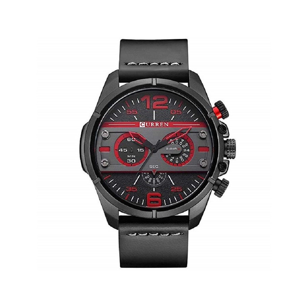 foto del prodotto trade shop curren uomo sport impermeabile cinturino in pelle orologio da polso 8259 nero 