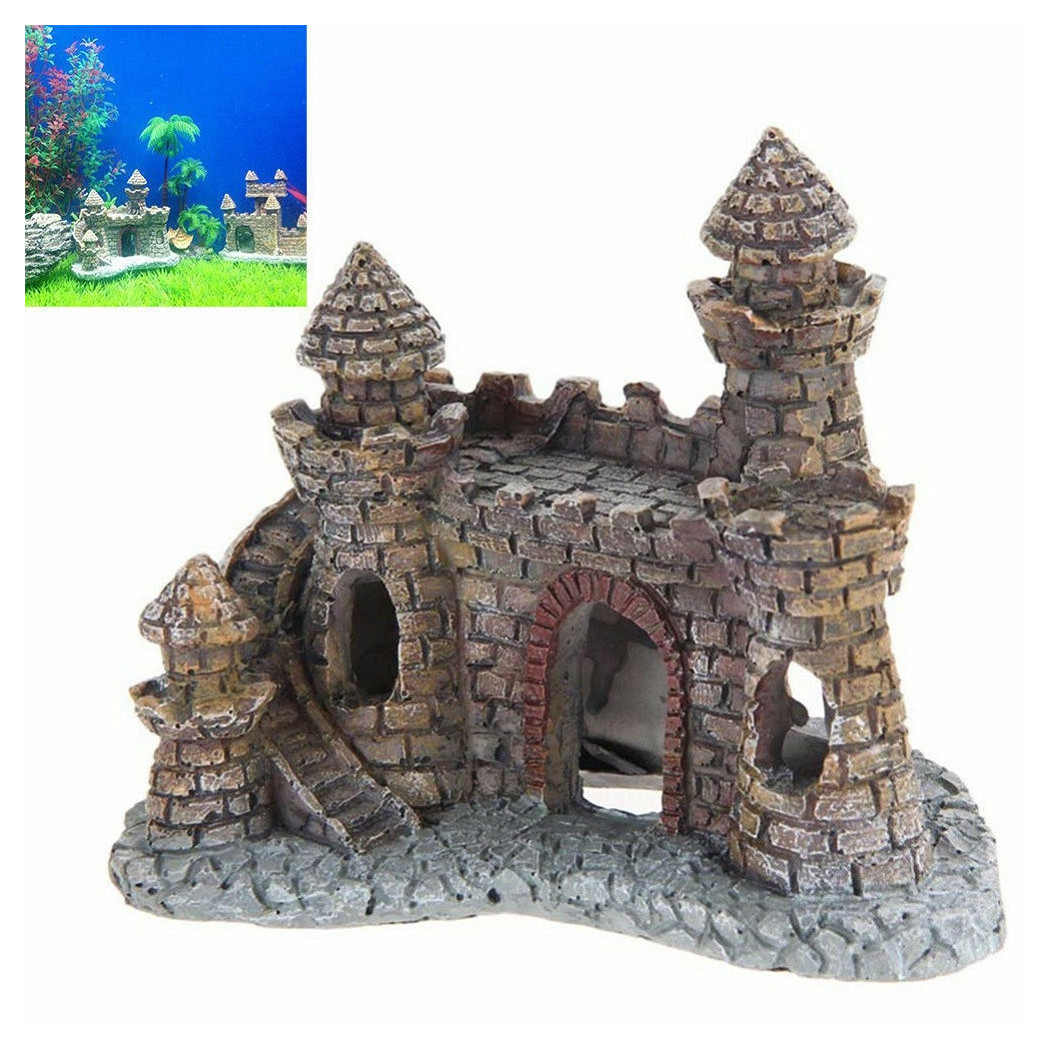 foto del prodotto trade shop decorazione per acquario castello con torre resina pesci acqua h10 cm ornamento 