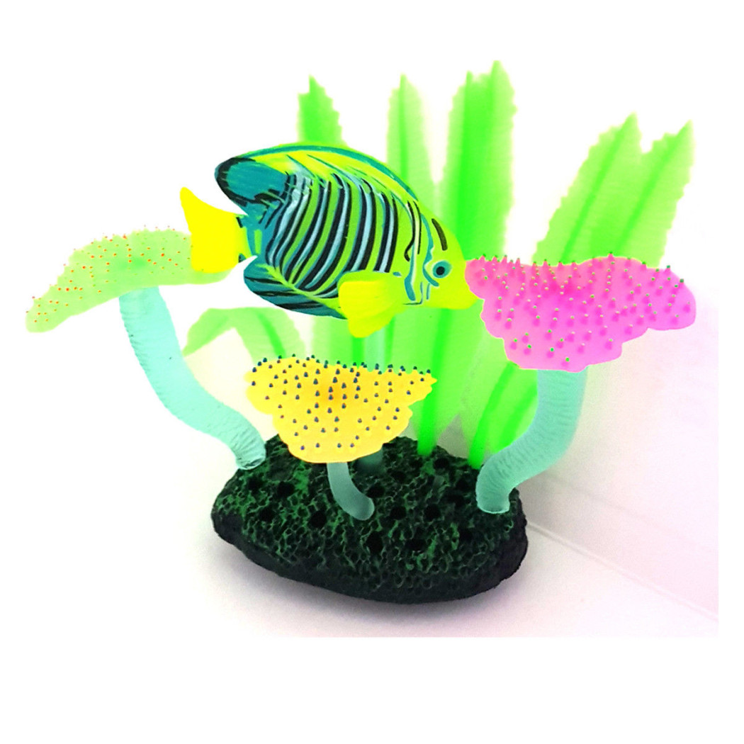 foto del prodotto trade shop decorazione pianta funghi acquario fiori bolle fungo fluorescente pesci alghe 
