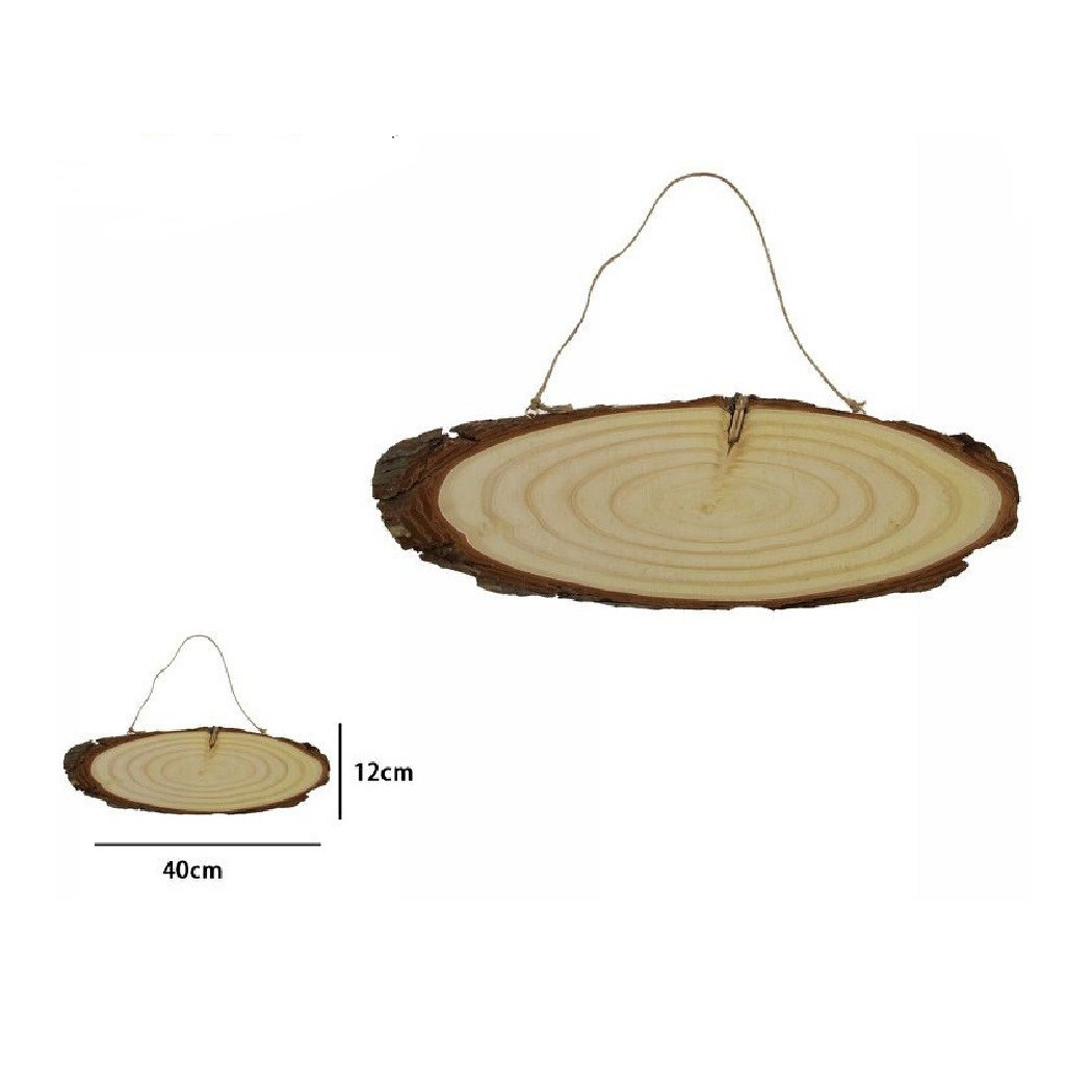 foto del prodotto trade shop disco legno naturale base tronco decorativa ornamento da appendere 40x12cm 72105 