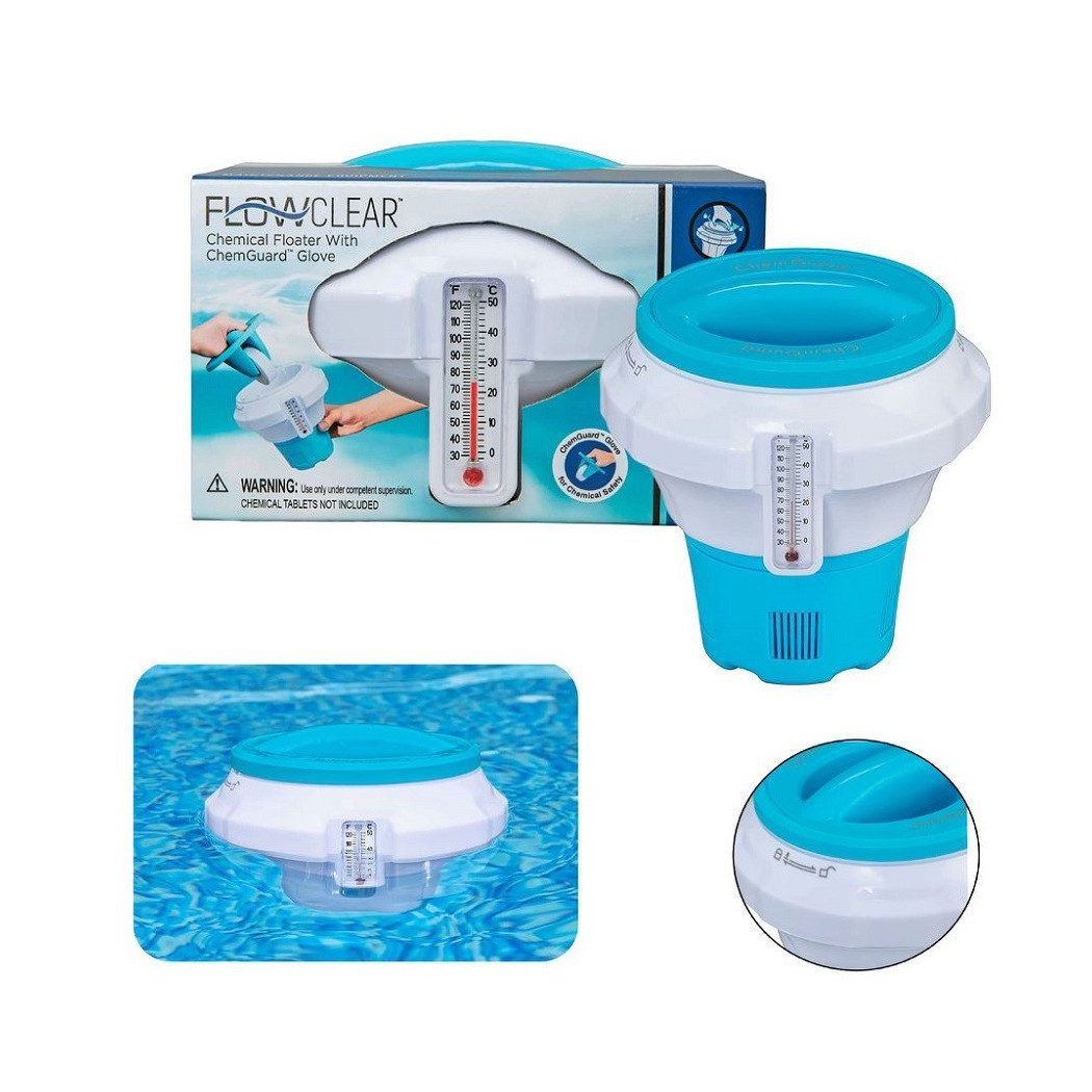foto del prodotto trade shop dispenser dosatore galleggiante pastiglie cloro medio termometro piscina 58701 