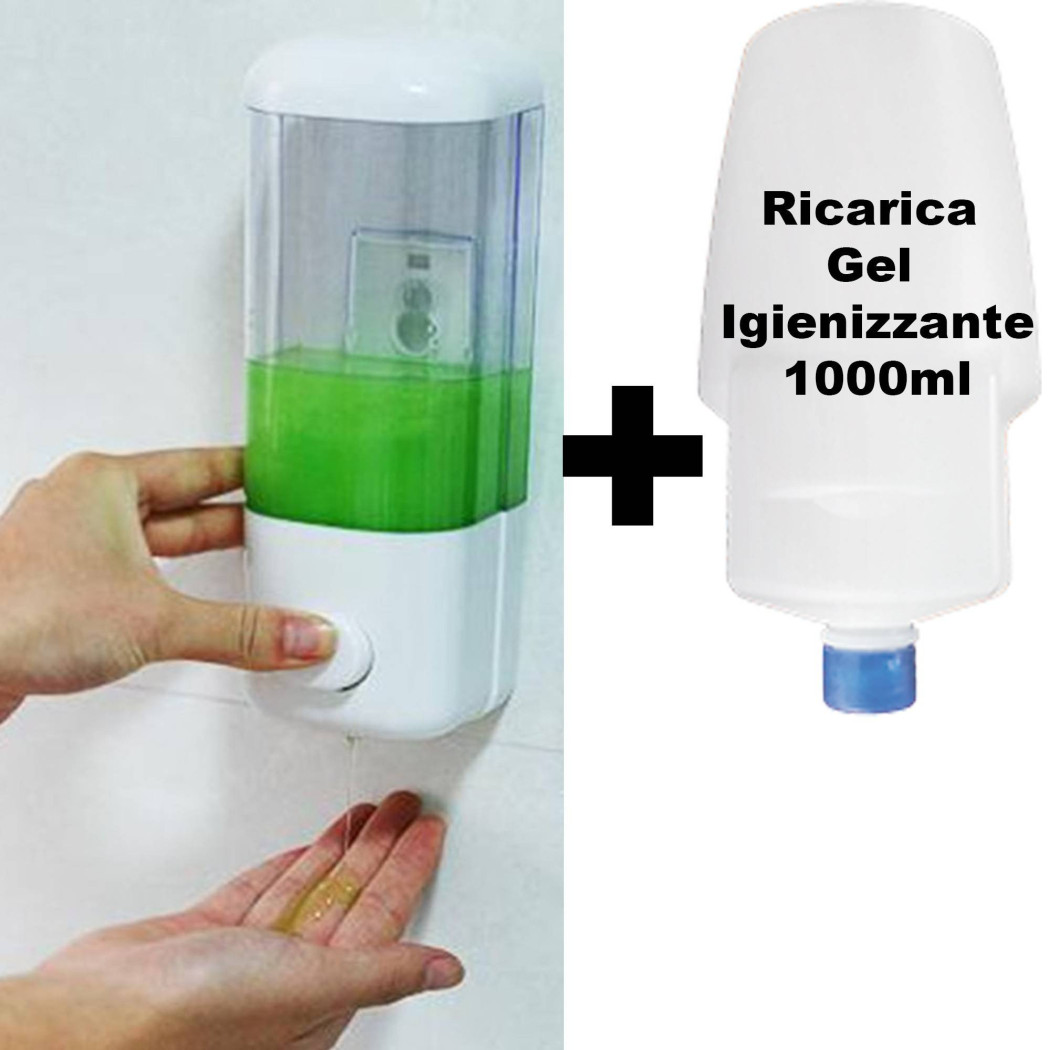 foto del prodotto trade shop dispenser per gel igienizzante mani a muro con ricarica inclusa da 1000ml 1 lt 
