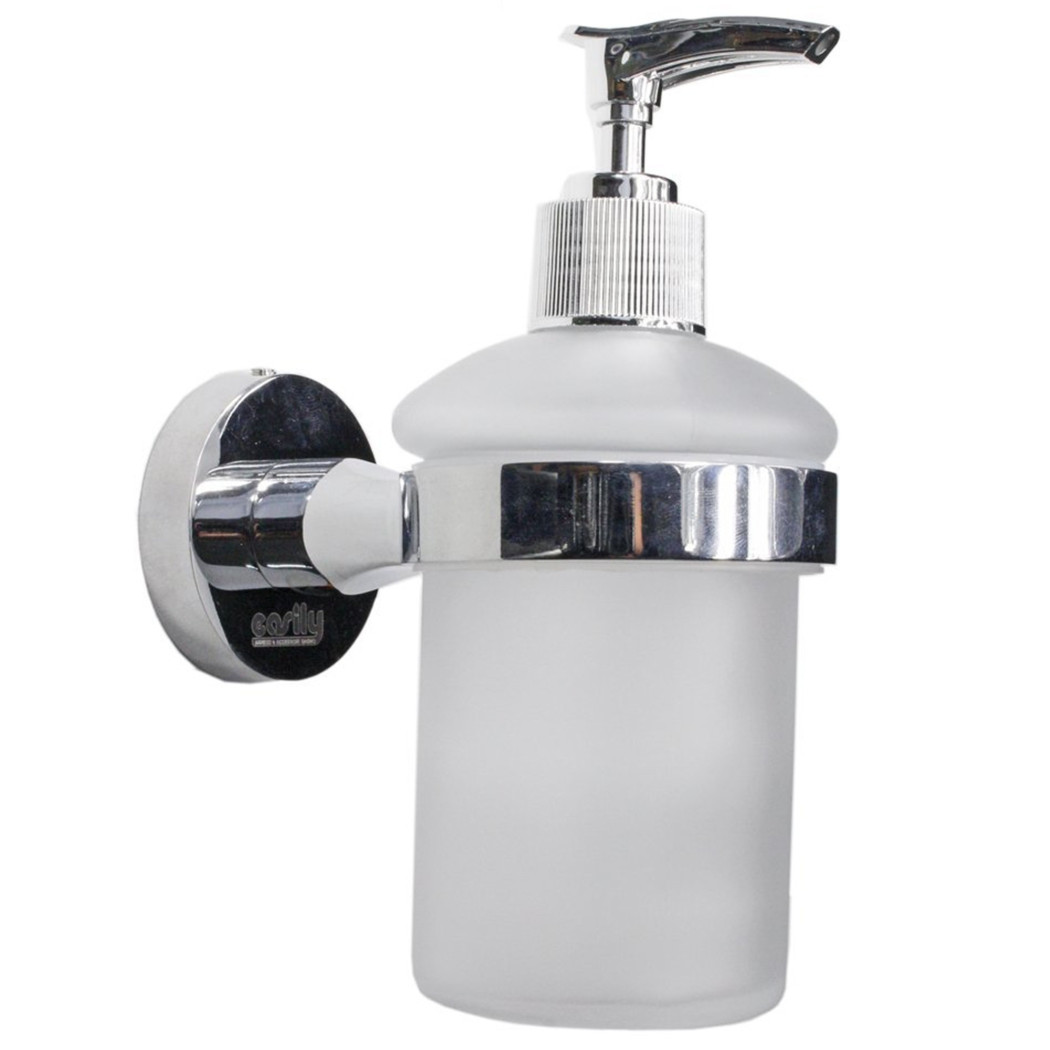 foto del prodotto trade shop dispenser per sapone liquido a muro parete in acciaio e vetro fissaggio con viti 
