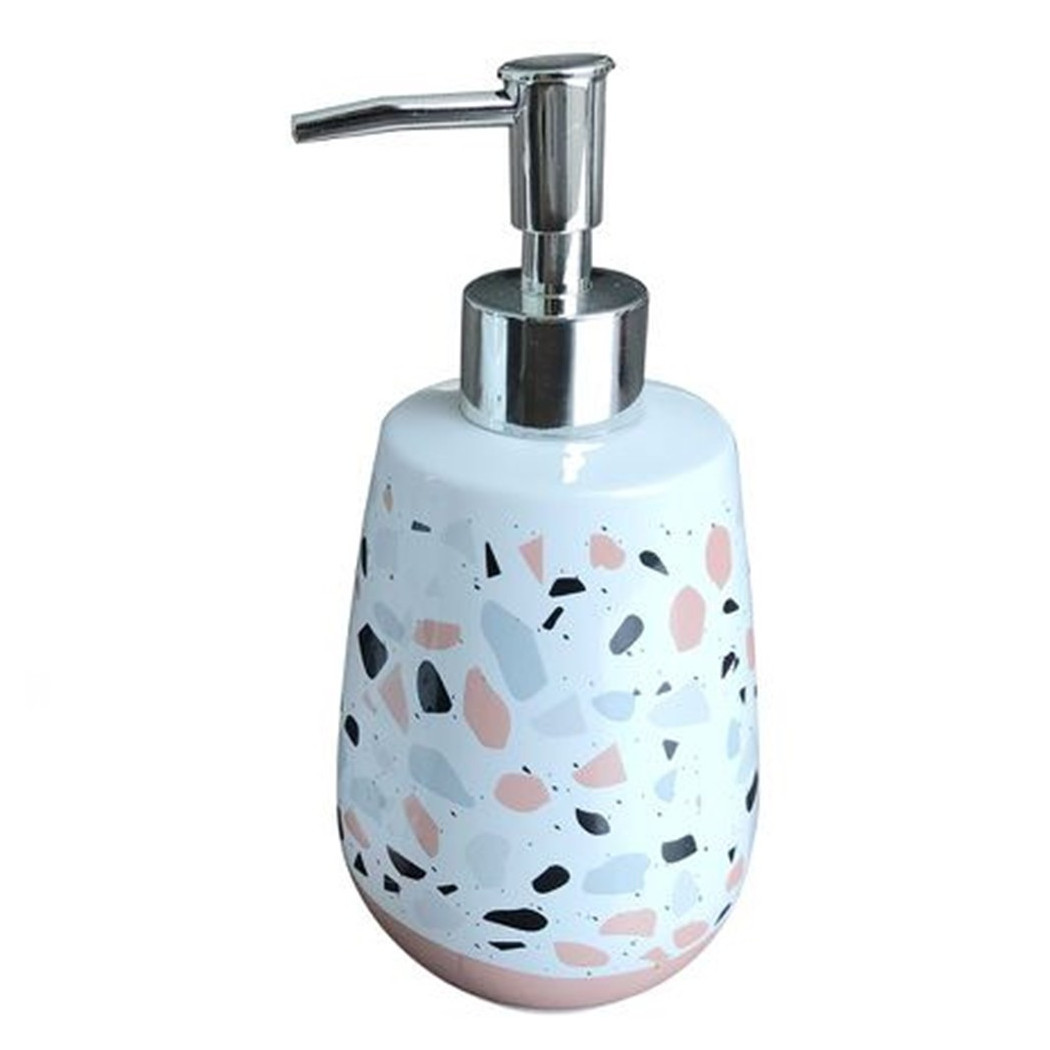 foto del prodotto trade shop dispenser porta sapone bagno graniglia bianco multicolore con base rosa 59875 