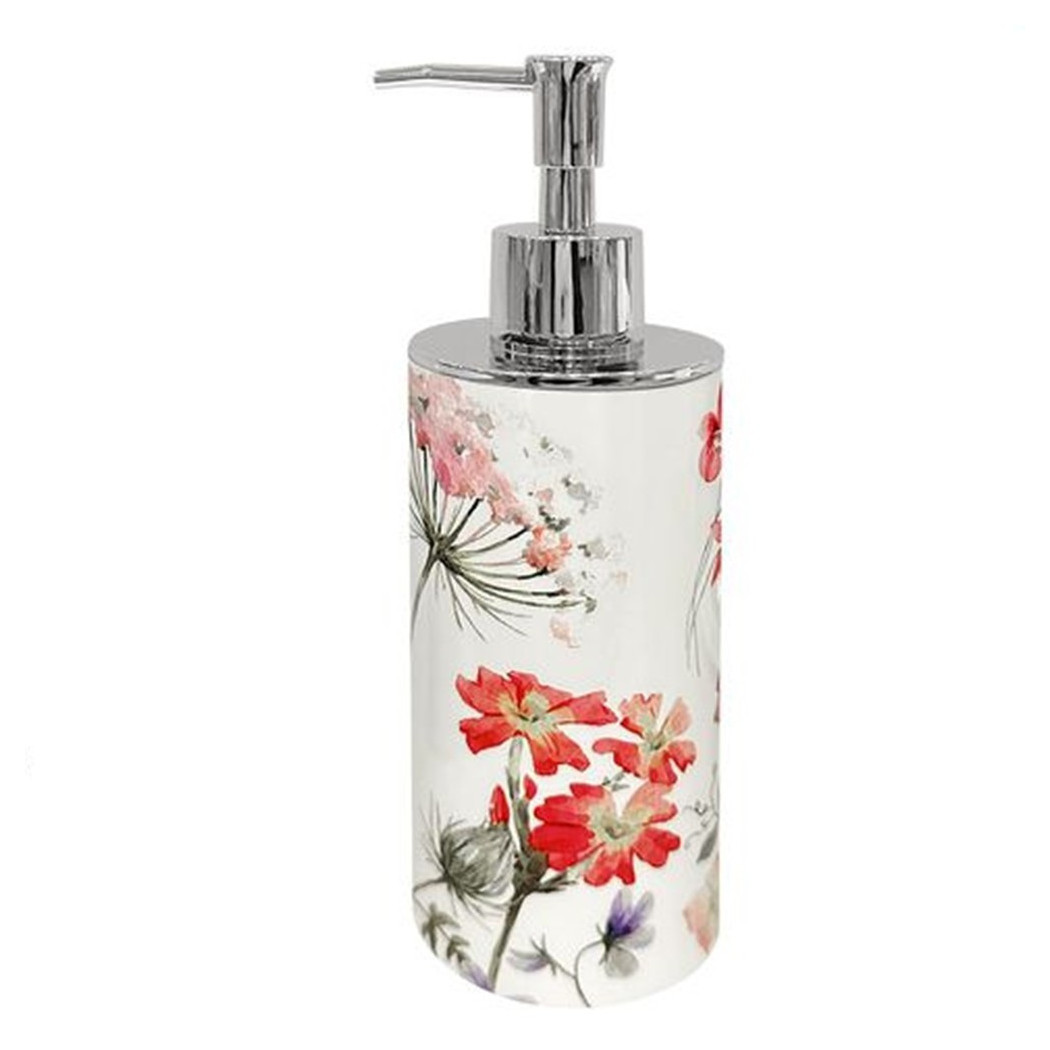 foto del prodotto trade shop dispenser porta sapone liquido bianco con fiori accessori per bagno arredo 69922 