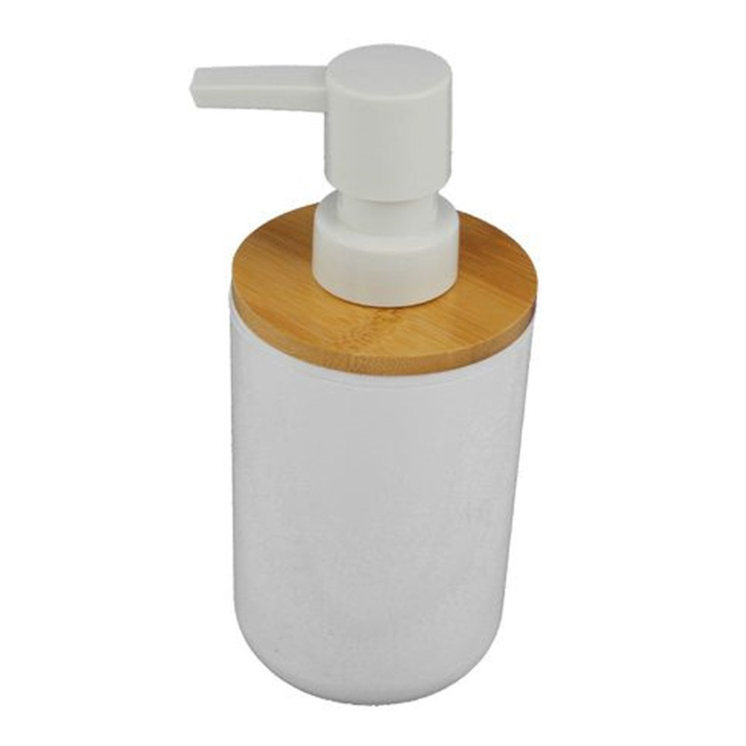 foto del prodotto trade shop dispenser porta sapone liquido bianco legno per ricambio accessori bagno 69477 