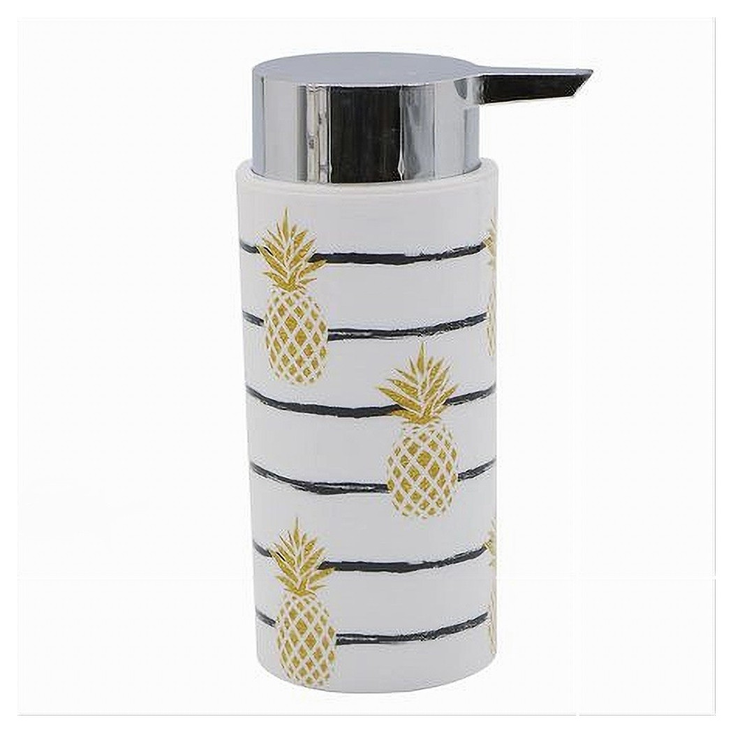 foto del prodotto trade shop dispenser porta sapone liquido cilindrico bianco ananas in plastica 15,6cm 69757 