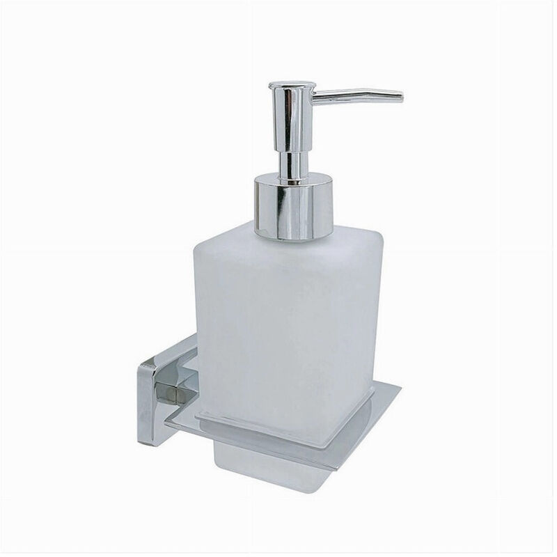 foto del prodotto trade shop dispenser sapone cubico da muro in acciaio vetro satinato 16cm arredo bagno 87215 