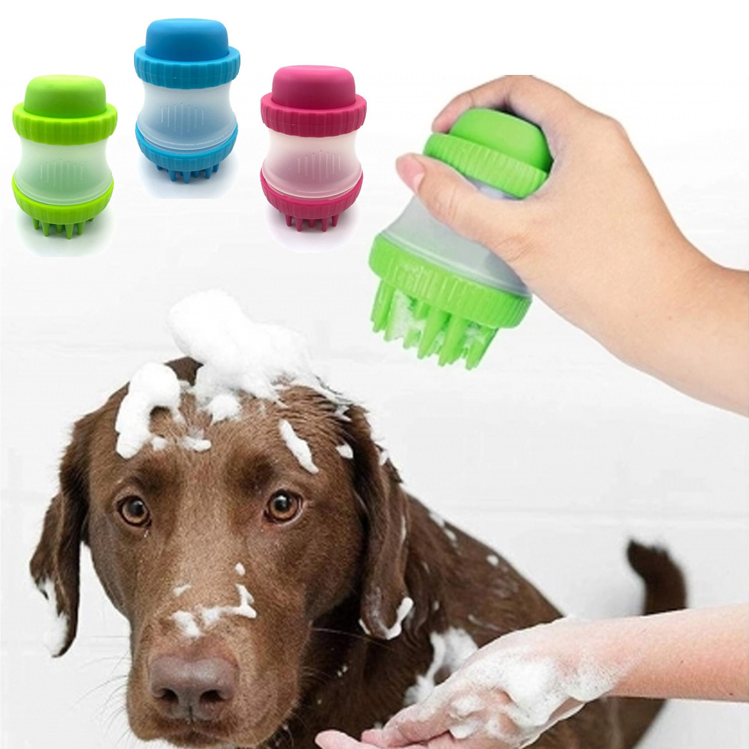 foto del prodotto trade shop dispenser shampoo cani spazzola massaggianate per animali domestici in silicone 