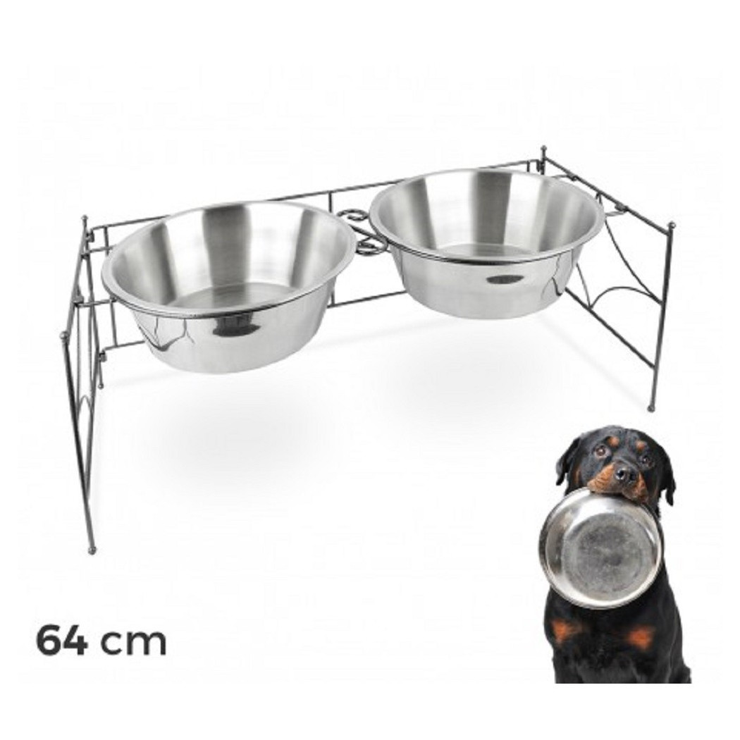 foto del prodotto trade shop doppia ciotola per cane cani in acciaio con supporto rialzato 44 x 21,5 x 11 cm 