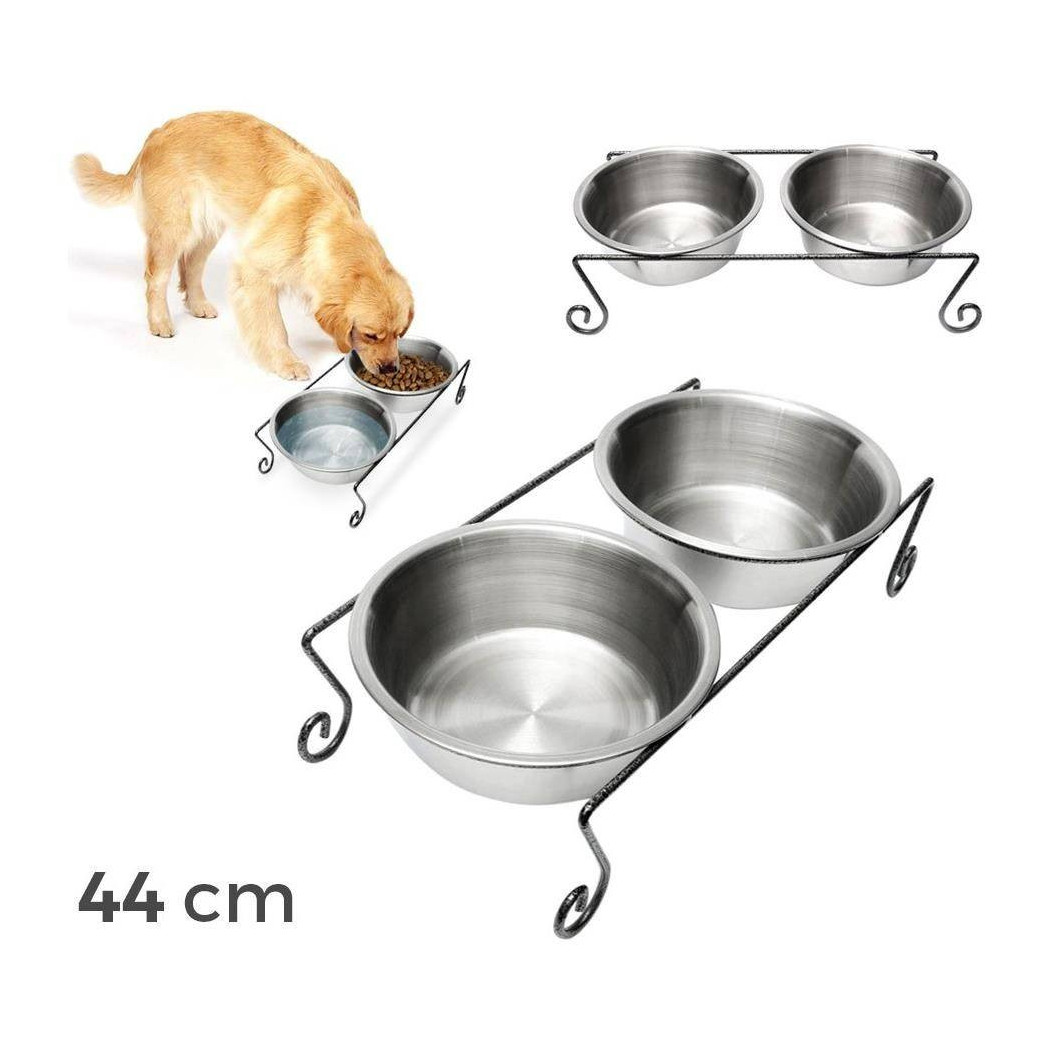 foto del prodotto trade shop doppia ciotola per cane cani in acciaio con supporto rialzato 44 x 21 x 11 cm 