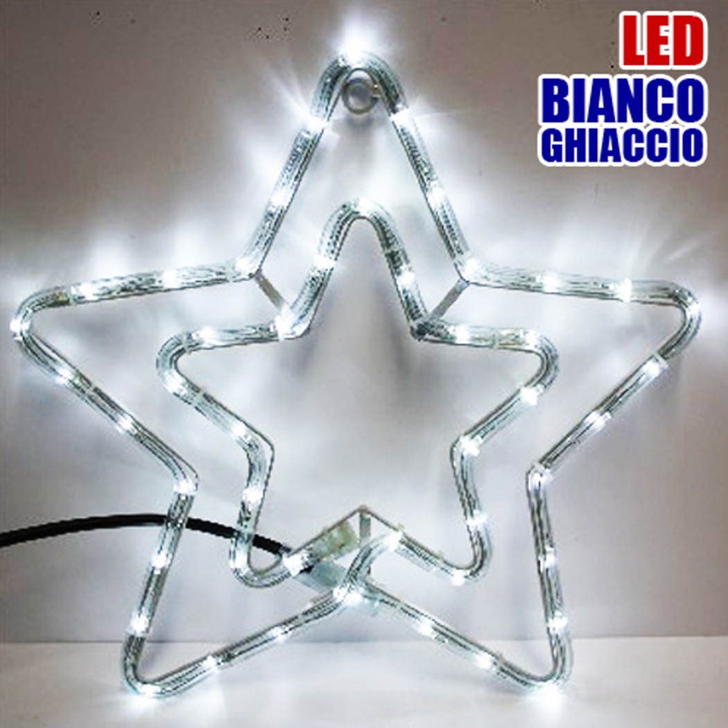foto del prodotto trade shop doppia stella natalizia luminosa 50 led colore bianco freddo uso interno esterno 