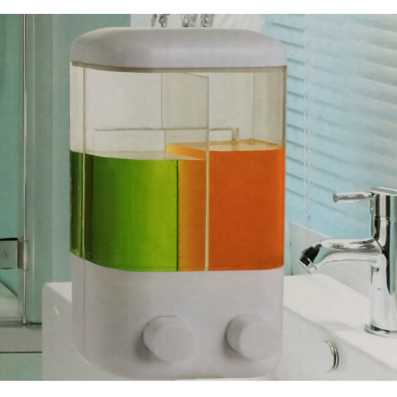 foto del prodotto trade shop doppio dispenser erogatore per sapone liquido 760ml muro dosatore a parete bagno 
