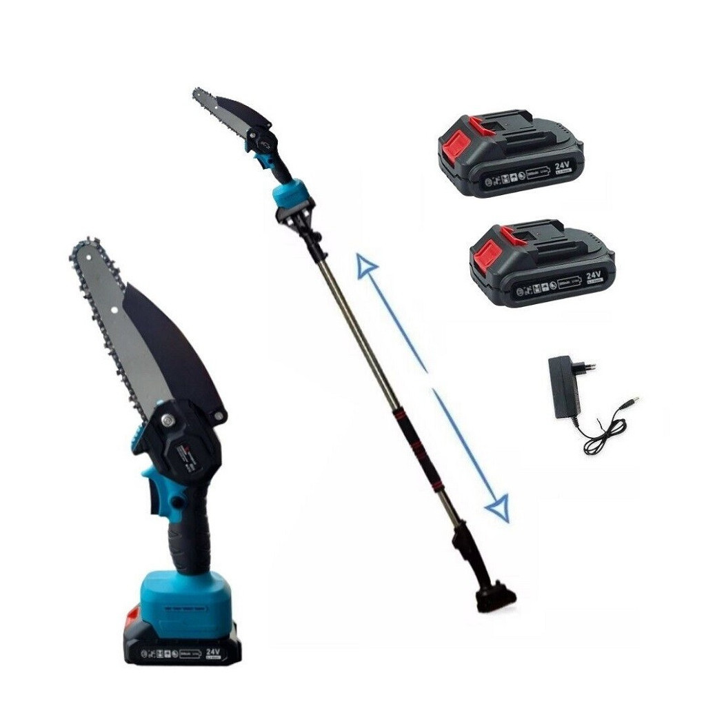 foto del prodotto trade shop elettrosega batteria 24v motosega potatore troncarami con asta telescopica 240mm 