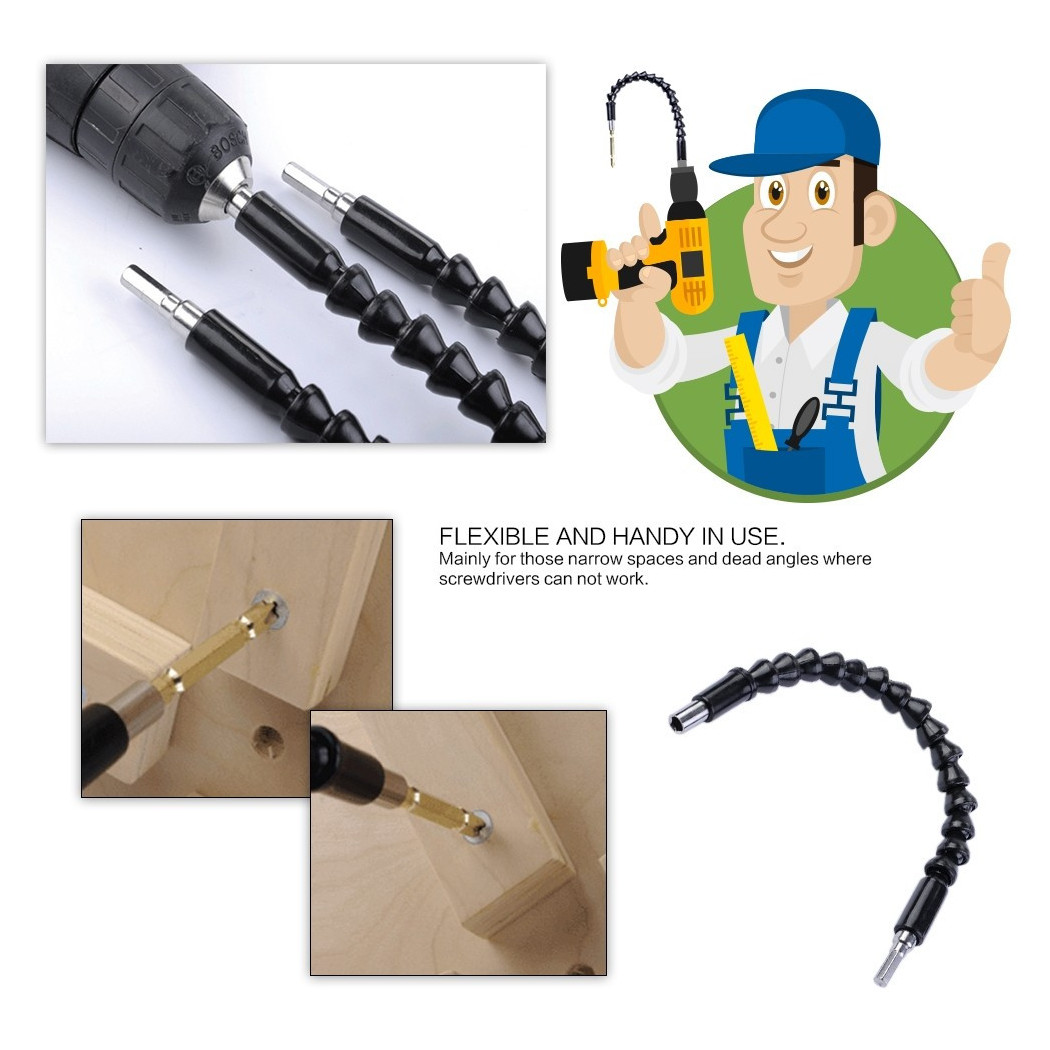 immagine 0 del prodotto trade shop estensore trapano cacciavite ad angolo 90 snake bit flessibile prolunga 2 pz 