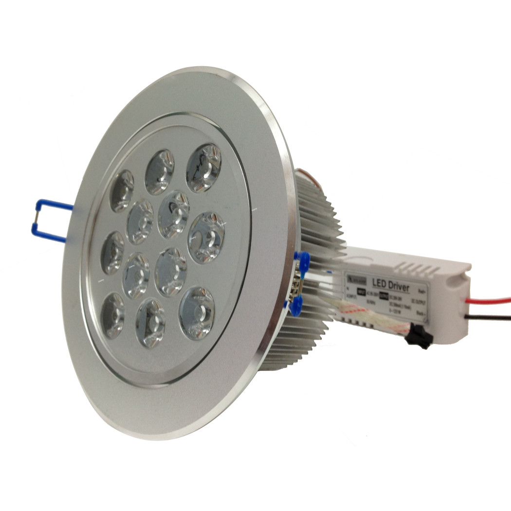 foto del prodotto trade shop faretto 12 led 12w ad incasso orientabile spot luce a molla con alette driver bianco freddo 