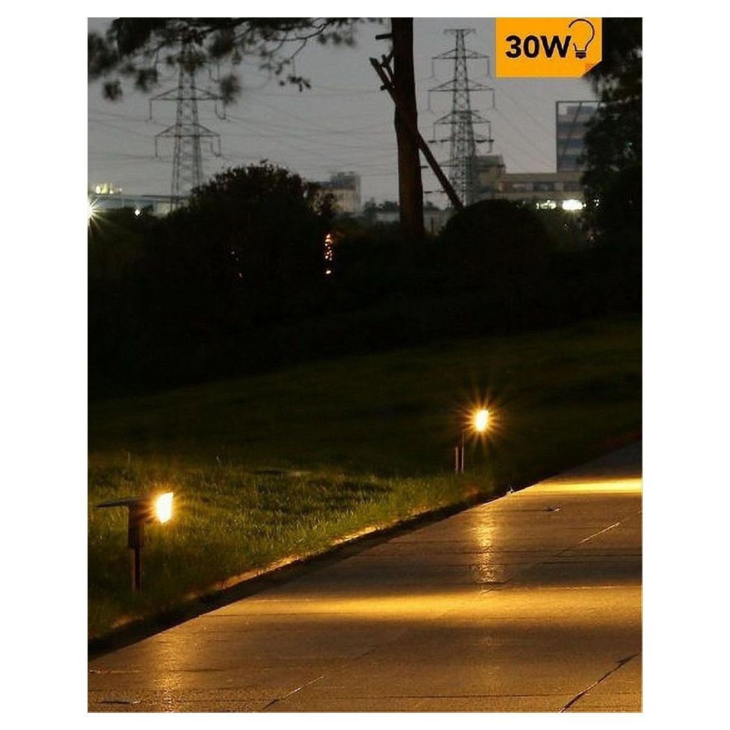 foto del prodotto trade shop faretto 7led picchetto ricaricabile con pannello solare crepuscolare muro yh0514 bianco caldo 