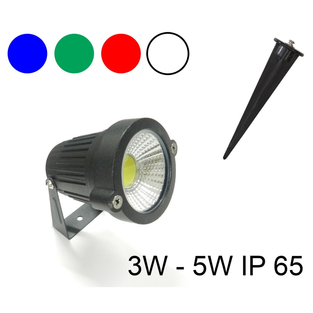 foto del prodotto trade shop faretto faro cob led da giardino 3w 5w watt supporto picchetto luce color ip65 bianco freddo 5 watt