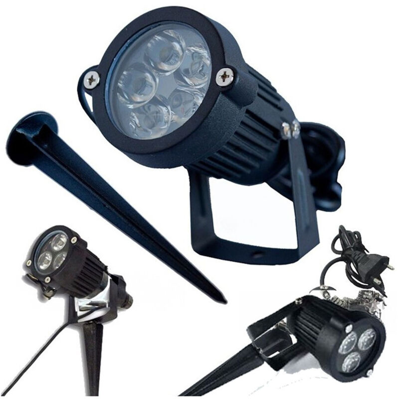 foto del prodotto trade shop faretto faro led da giardino 3 4 5 w watt supporto picchetto luce fredda ip 65 bianco caldo 4 watt