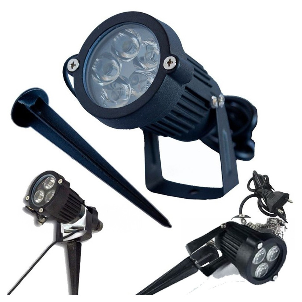 foto del prodotto trade shop faretto faro led da giardino 3 4 5 w watt supporto picchetto luce fredda ip 65 bianco freddo 4 watt