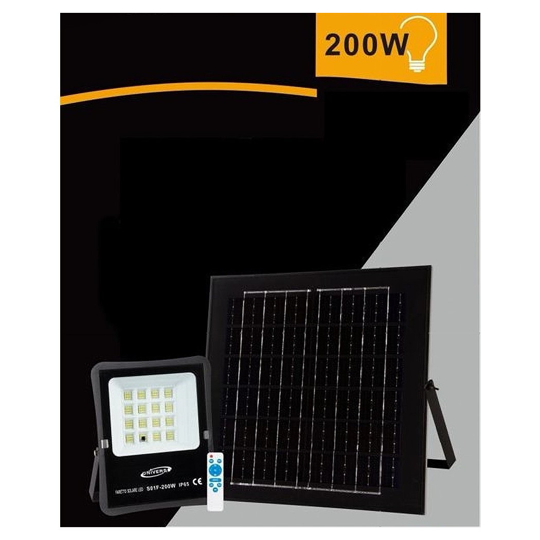 foto del prodotto trade shop faretto faro led solare 200w telecomando ip65 luce bianca fredda 6500k s01f 200w 