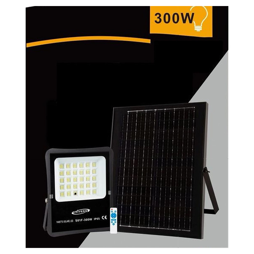foto del prodotto trade shop faretto faro led solare 300w telecomando ip65 luce bianca fredda 6500k s01f 300w 