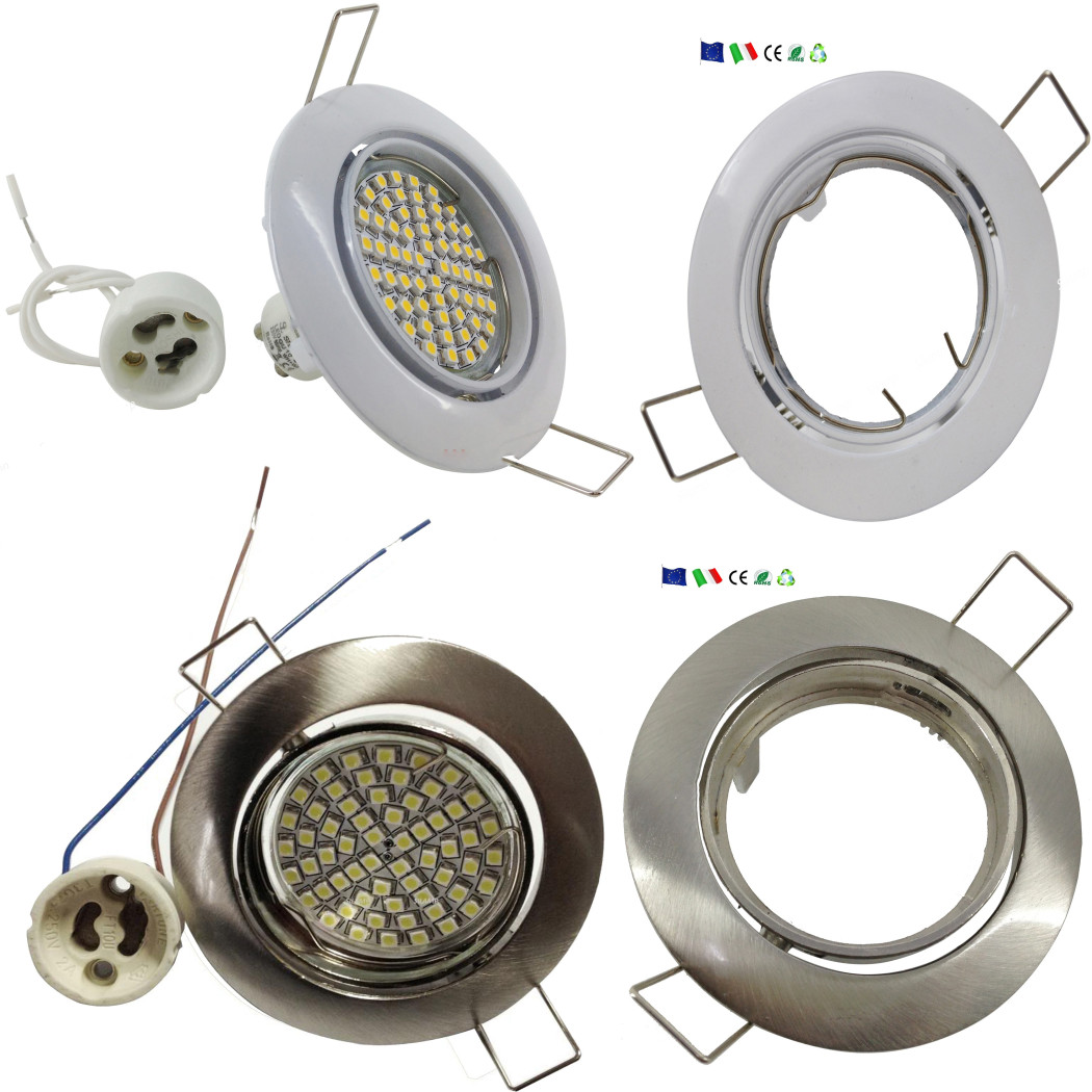 foto del prodotto trade shop faretto incasso 5w lampadina led gu10 60 smd 220v orientabile acciaio e bianco bianco bianco caldo 