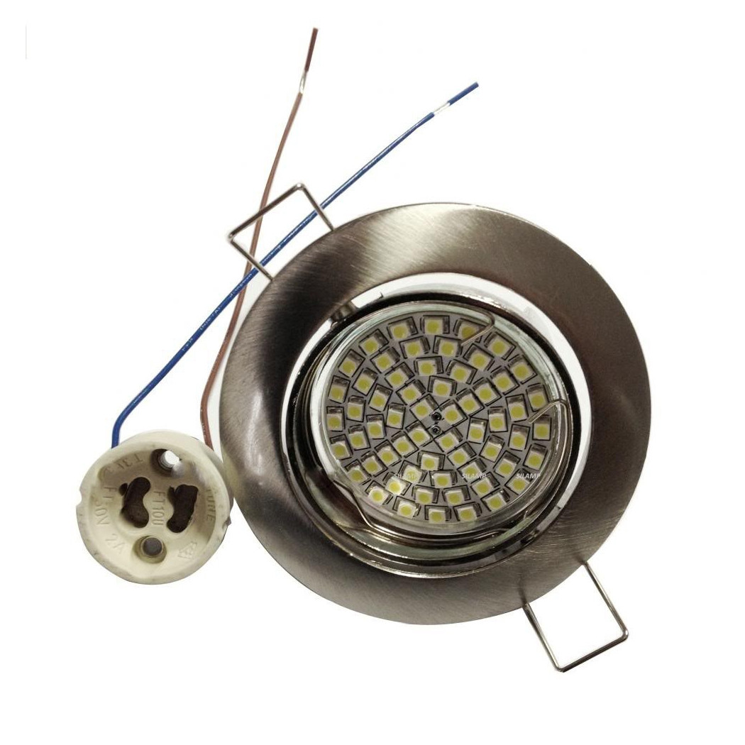 foto del prodotto trade shop faretto incasso 5w lampadina led gu10 60 smd 220v orientabile acciaio e bianco silver bianco freddo 