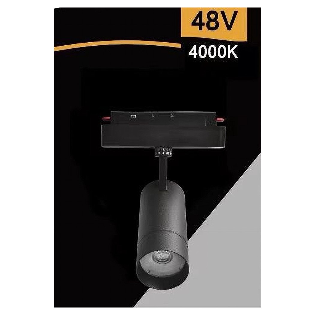 foto del prodotto trade shop faretto led 14w nero magnetico per binario monofase 48v luce 3000k 4000k cob 14w bianco naturale 