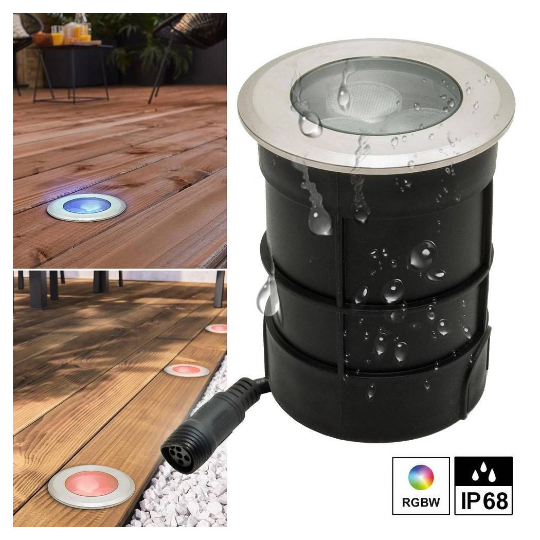 foto del prodotto trade shop - faretto led 24v rgbw calpestabile incasso 65mm ip68 segnapassi 9 w rgb 4000k dmx -