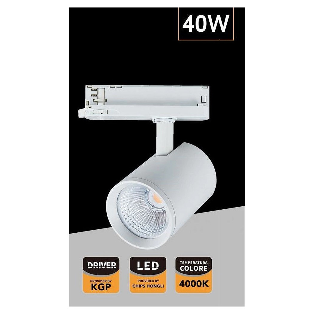 foto del prodotto trade shop faretto led 40 w per binario track trifase faro luce naturale 4000k ip20 pt4 40w bianco